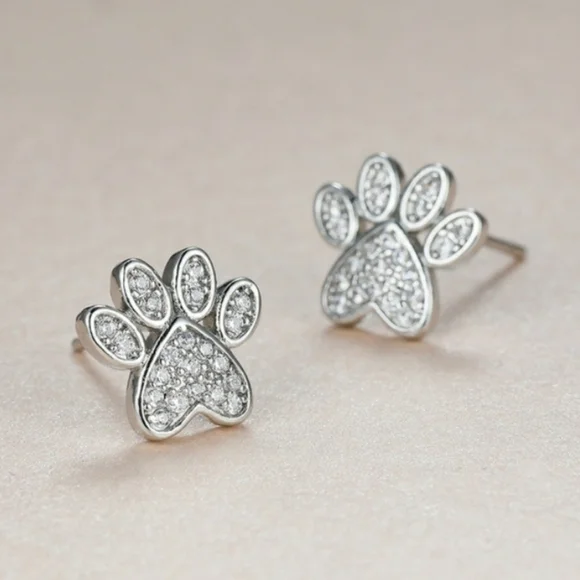 Closet Clearout! Heart Paw Print Stud Earrings - Picture 2 of 4